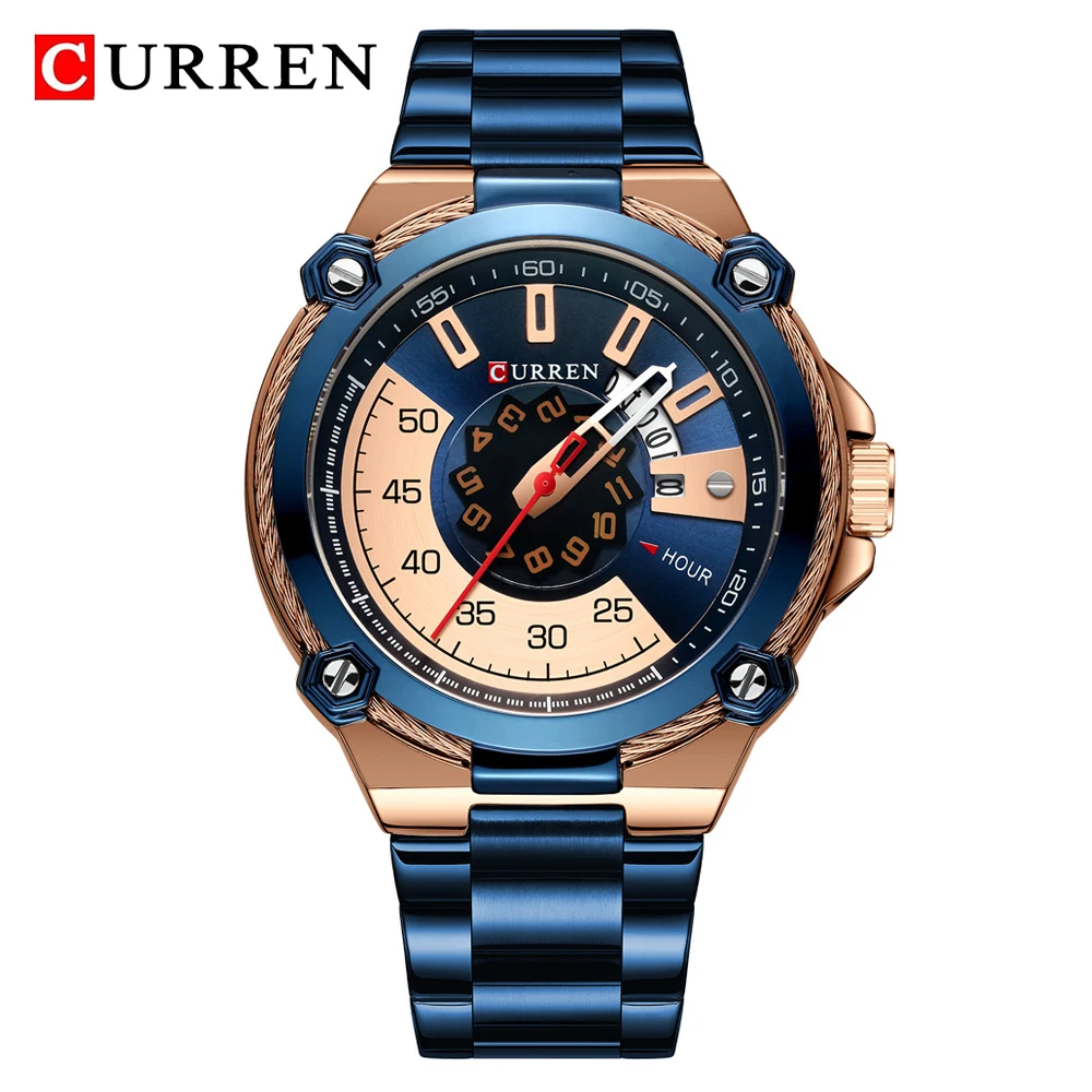CURREN часы для мужчин из нержавеющей стали спортивные кварцевые часы лучший бренд класса люкс для мужчин s модные водонепроницаемые наручные часы Relogio Masculino - Цвет: Blue