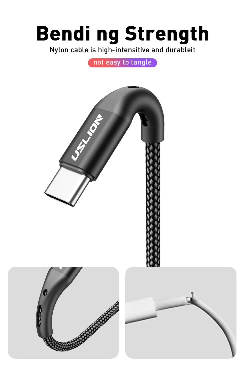 hdmi phone to tv USLION 3A USB Type C Data Cable For Samsung Galaxy S10 S9 Xiaomi Redmi Note 7 Huawei Fast Charging Mobile Phone Chargers 2m 3m android charger type