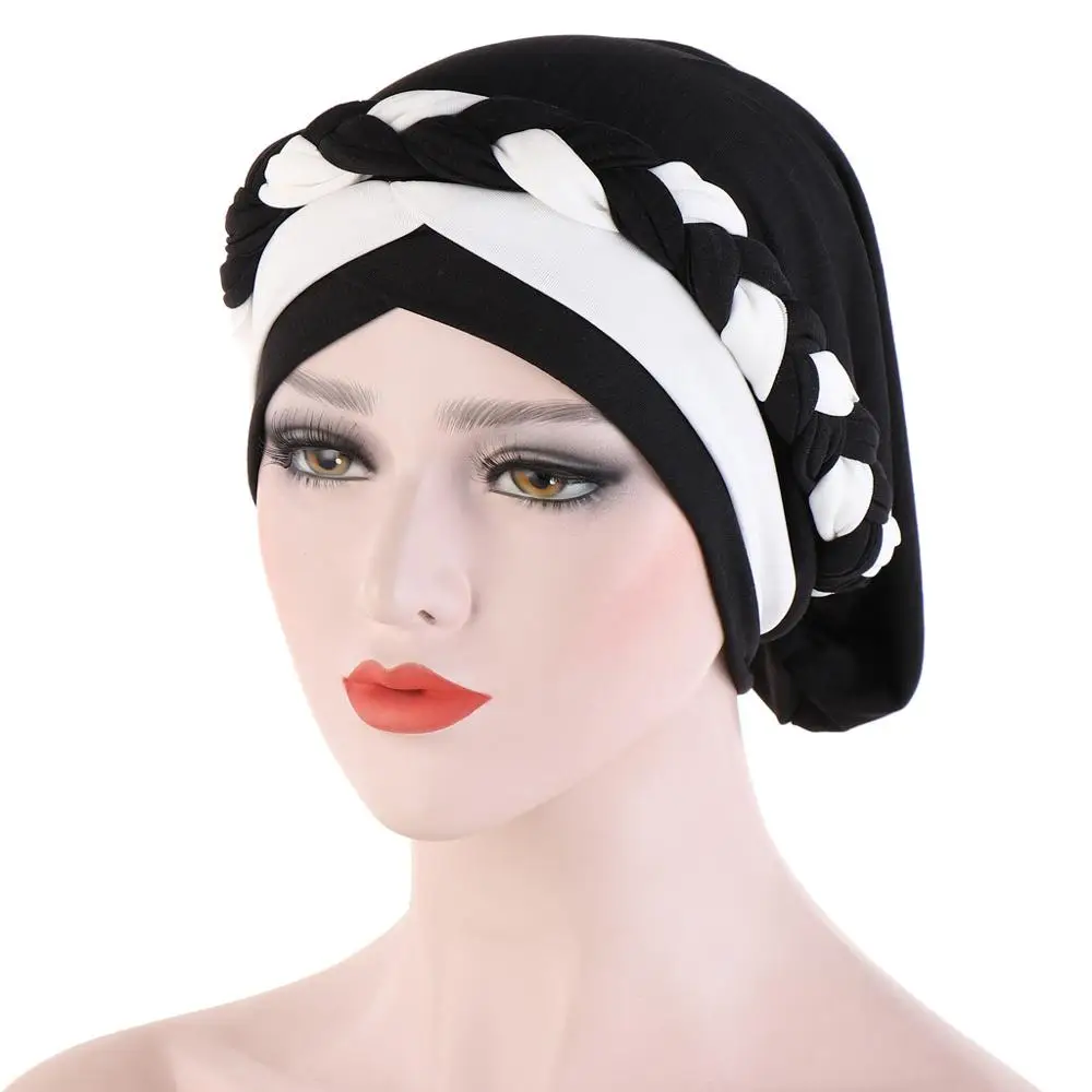 

Muslim Women Milk Silk Braid Cross Turban Hat Scarf Bonnet Chemo Beanies Cap Hijab Headwear Hair Head Wrap Hair Accessories