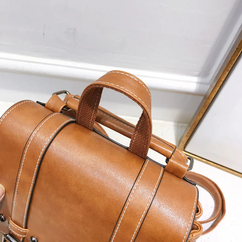 2019 Vintage Women Backpack Purse School Bag for Teenage Girls Retro Leather Backpacks Black Red Travel Back Pack Small Rucksacks (14)