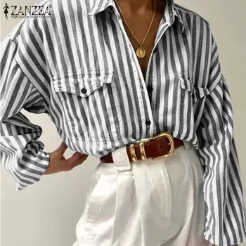 

Women Striped Blouse Shirt Long Sleeve Blouse Lapel Shirts ZANZEA Lady Casual Tunic Tops Chemiser Femme Blusas Mujer Plus Size