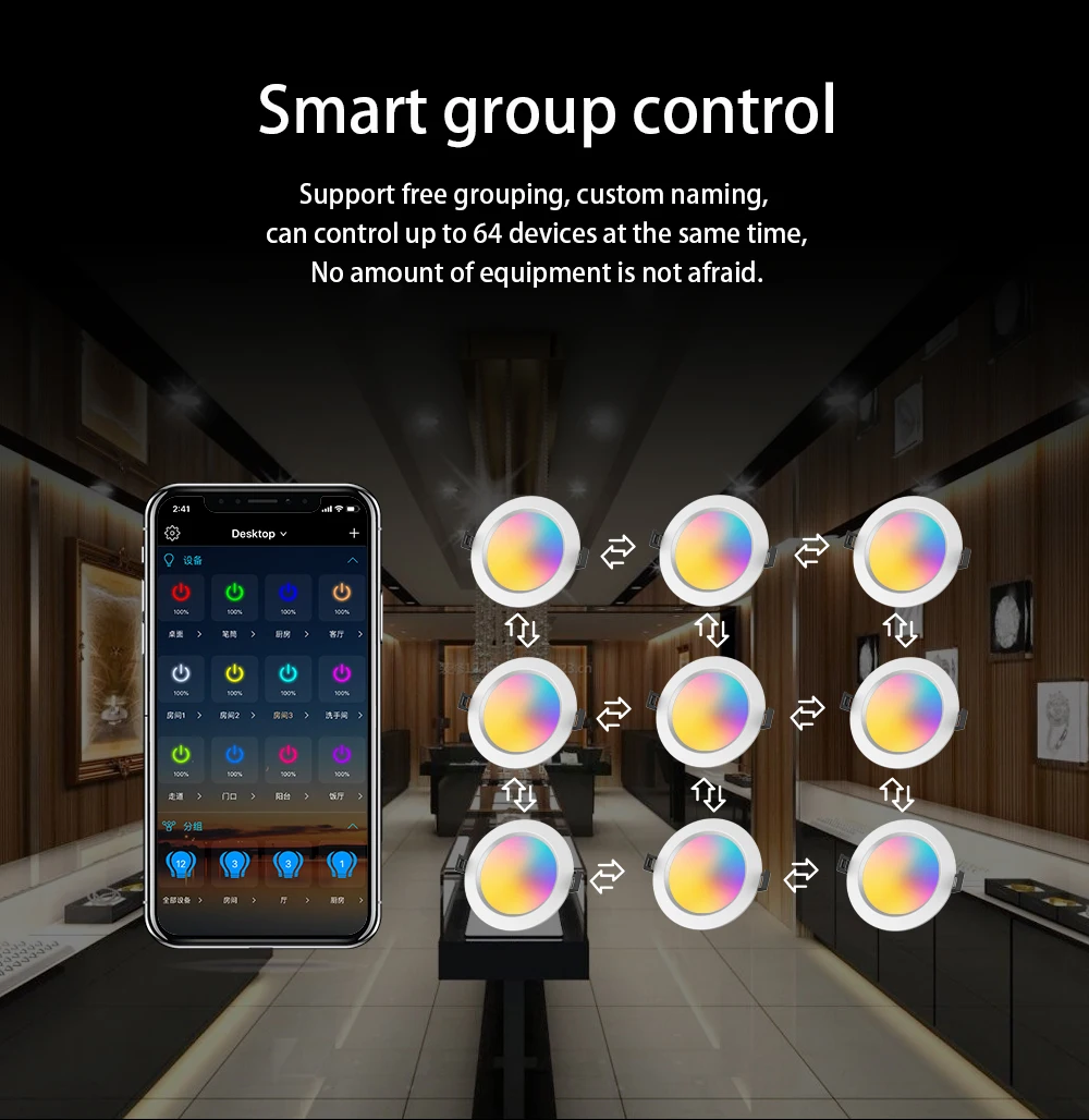 Smart LED Downlight Dimming Round Spot Light RGB Color Changing 2700K-6500K Warm Cool light Work with Alexa Google Home