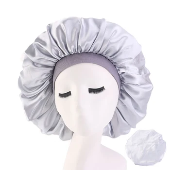 

Extra Large Print Satin Silky Bonnet Sleep Cap with Premium Elastic Band For Women Solid Color Head Wrap