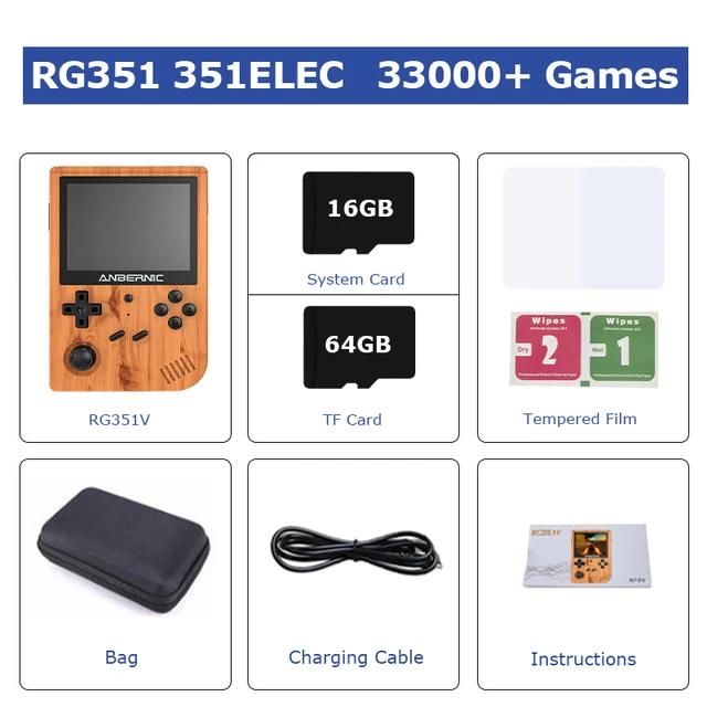 New RG351V Retro Handheld Game Console Uses The 351 EIEC System Suitable For PS1/PSP/N64 Emulators Built-in 50000+ Classic Games Wood-16G-64G