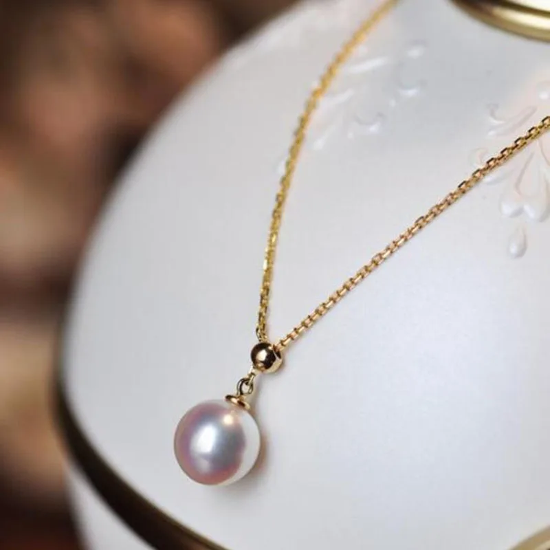 free shipping 9-10mm natural seawater pearl Y shape adjustable necklace 18k gold