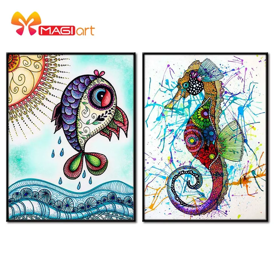 

Cross stitch kits Embroidery needlework sets 11CT water soluble canvas patterns 14CT painting Fish and hippocampus-NCMA026