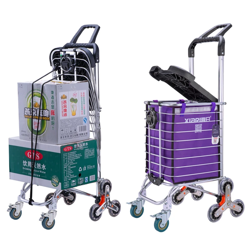 Upgrade Portable Household Shopping Cart with Cover (Can sit) and Cup
