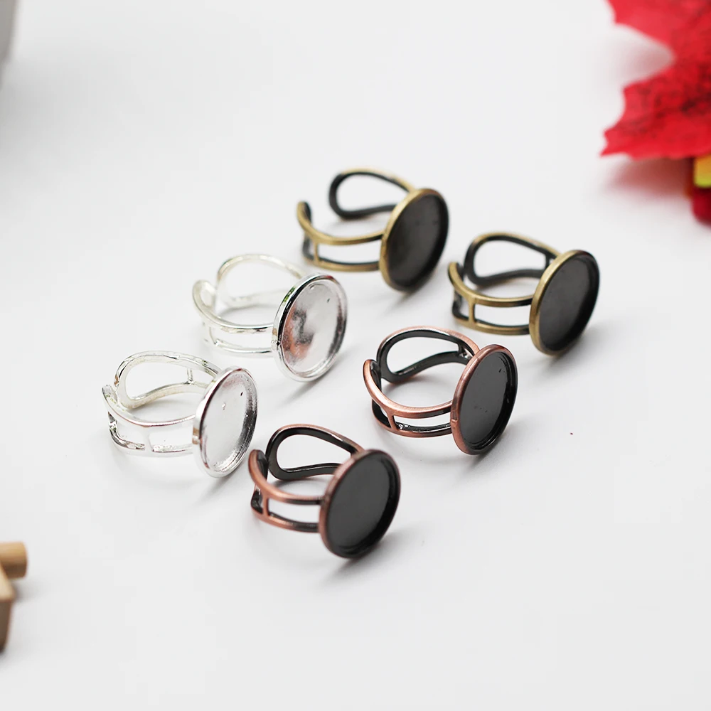 

10pcs Elegant Adjustable Round Blanks Ring Base Setting Fit 16mm Glass Cabochons DIY Making For DIY Jewelry Accessories Making