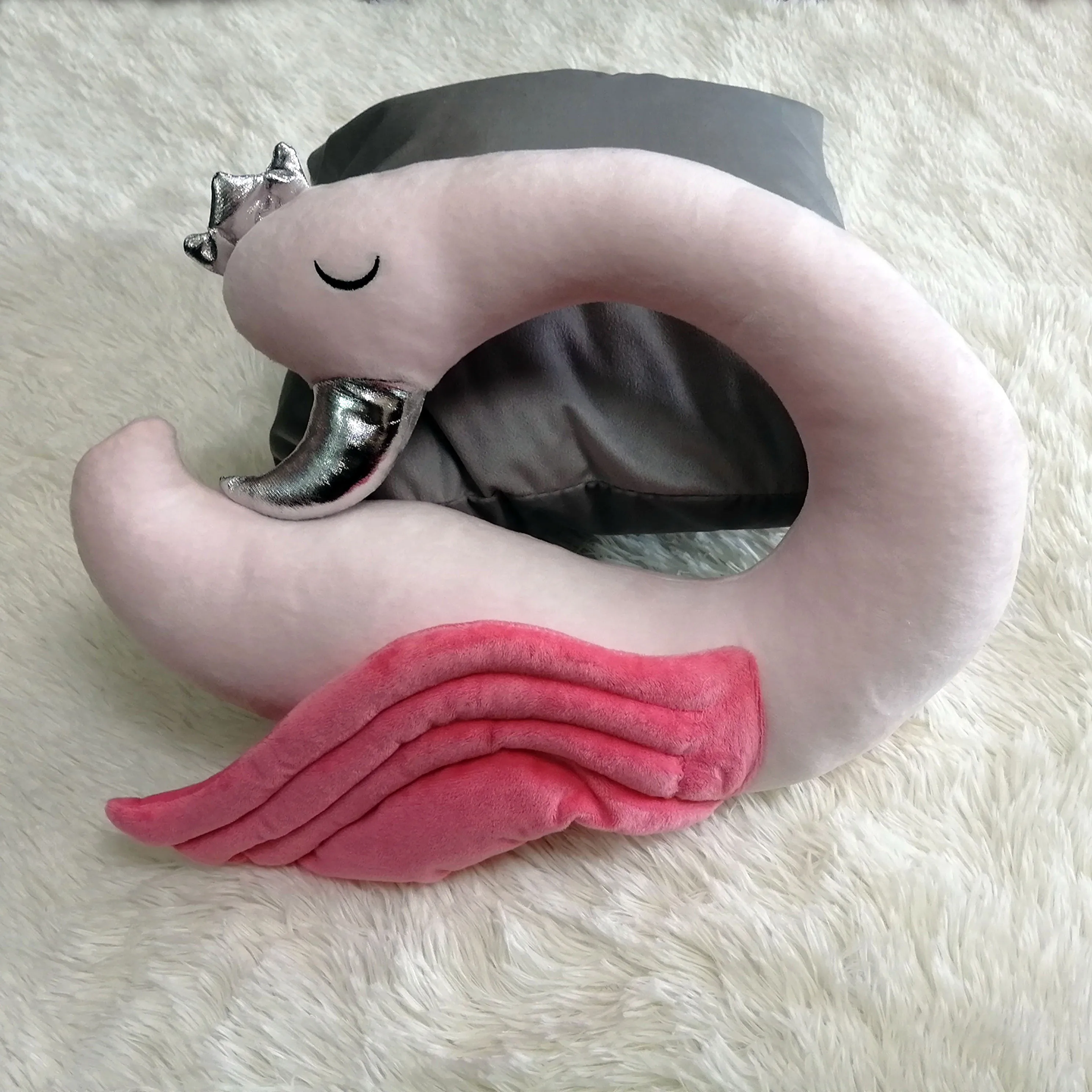 

Pink swan neck pillow small funny cute pillow U-shape inflatable travel flight pillow decorations for home kids