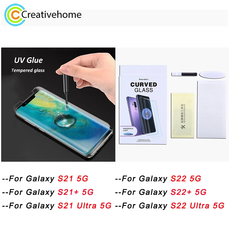 Pellicola In Vetro Temperato Con Colla Piena Curva Liquida Uv Per Samsung Galaxy S21 5G / S21 + 5G / S21 Ultra 5G / S22 5G / S22 + 5G / S22 Ultra