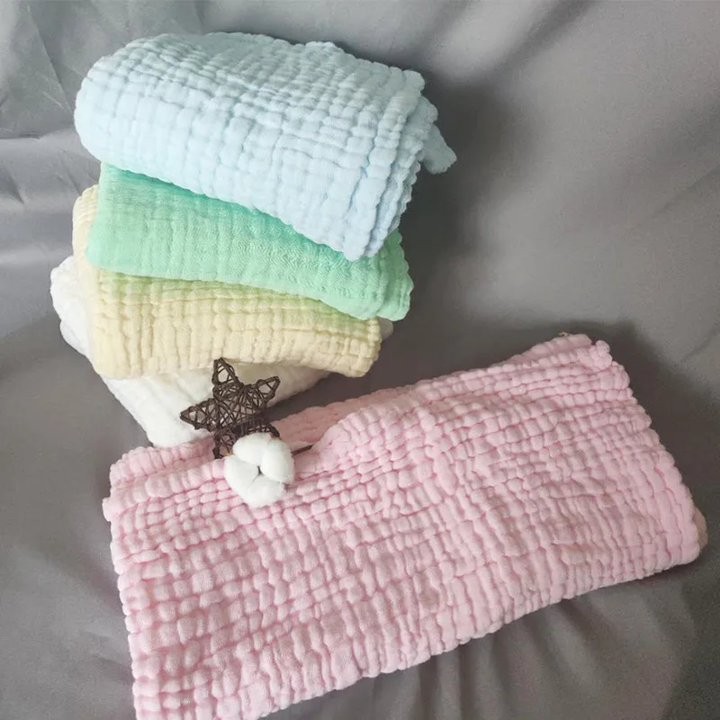 

Baby Wrapping Blanket Six-layer Pure Cotton Washing Wrinkling Gauze Blanket Covered Edge Six-layer Plain Color Seersucker Bath T