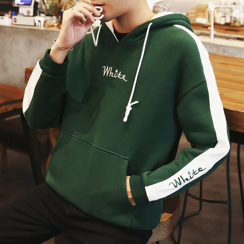 

Add velvet and thicken stitching color Men's hoodies Autumn and winter With hood Head suit fashion trends teenagers