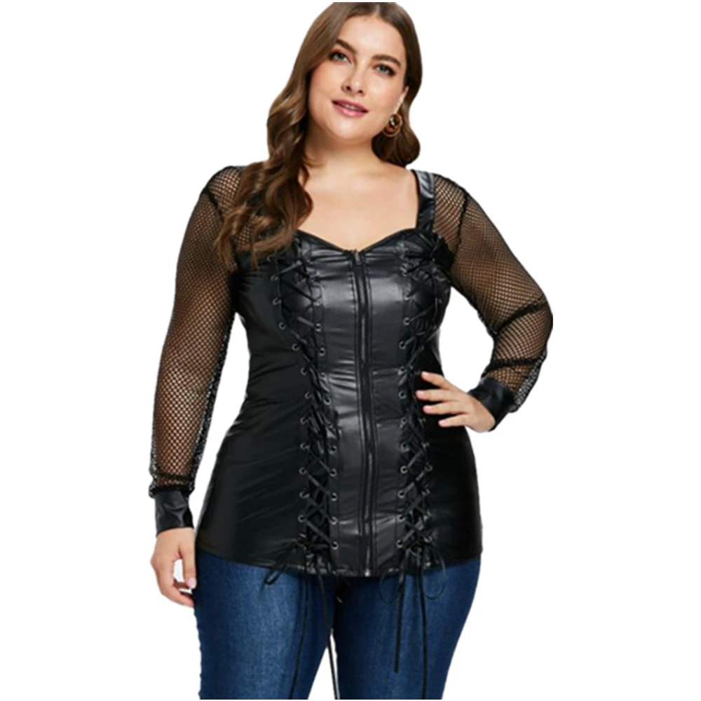 Plus Size Faux Leather Women Shirts ...