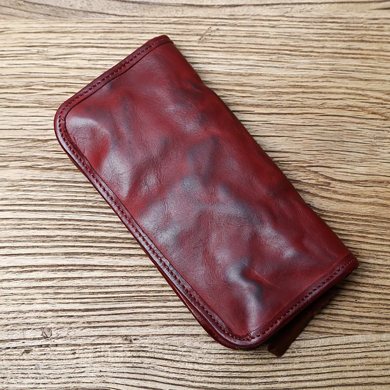 Vintage handgemachte Herren Leder Clutch Bag pflanzlich gegerbtes Leder lange Geldbörse Oberschicht Rindsleder Reißverschluss Geldbörse Kartenhalter NZPJ – Detail 15