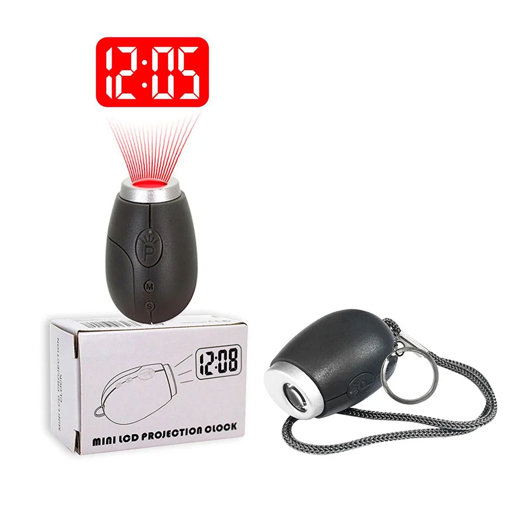 Portable Mini Projection Clock, for LED Wall or Ceiling Projection, Bedrooms, Travel, Camping, with Key chain 3 Colors 5