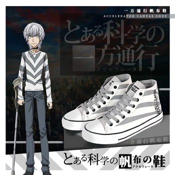 

Anime Toaru Kagaku no Railgun Accelerator Cosplay Shoes Adult Men's Canvas High Top Shoes Sneakers Harajuku Plimsolls Size 39-44