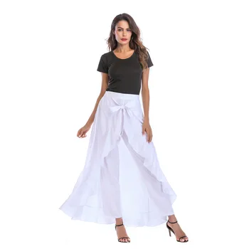 

Women Casual Wrap Skirt Front Open Beach Maxi Ruffle Boho Loose Skirt Pants