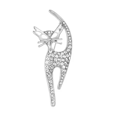 

Factory Direct Sale Gold / Silver Color Plated Crystal Rhinestones Cute Cat Brooch Pins For Women