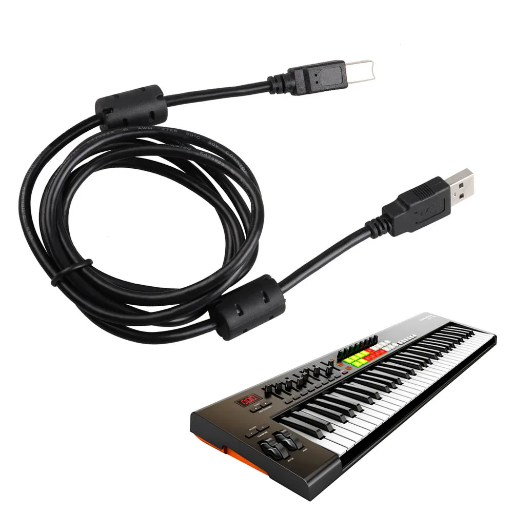 Conectores pretos para teclado musical, cabo usb 2.0 banhado a prata