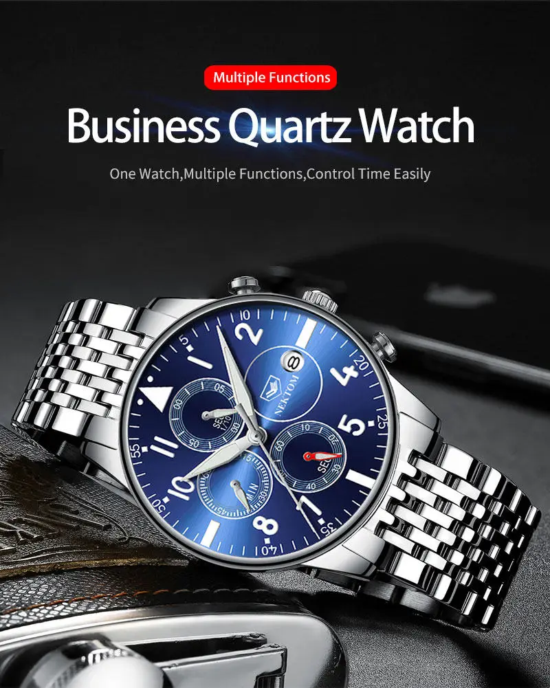 Мужские часы NEKTOM люксовый бренд Бизнес Кварцевые часы мужские водонепроницаемые часы с хронографом и датой мужские золотые часы Relogio Masculino