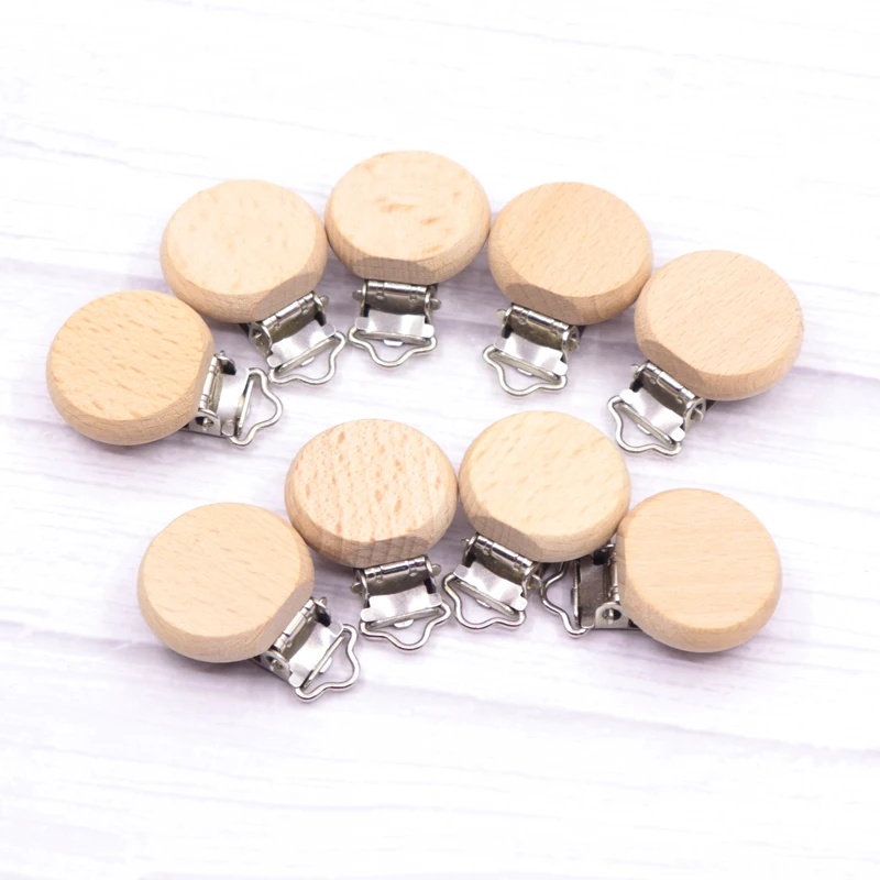 5pc Wooden Baby Pacifier Holder Metal clip beech Baby Pacifier clips chain accessories BPA free wooden teether Chilren Goods Toy 5