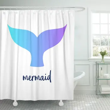 

Mermaid Colorful Tail and Writing Drawing of in Blue Shower Curtain Waterproof 72 x 78 Inches Set with Hooks