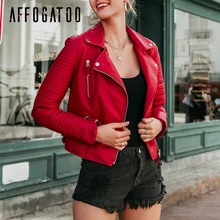 Afogafoo пикантный из искусственной кожи Красная куртка Женская осенне-зимняя мотоциклетная куртка из ПУ женская винтажная модная верхняя одежда на молнии черное пальто