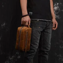 Портативная кожаная сумка, Повседневная сумка, первый слой, ручная работа, для девушек, Crazy Horse, кожаная мужская Портативная Сумка Для Хранения Туалетных Принадлежностей