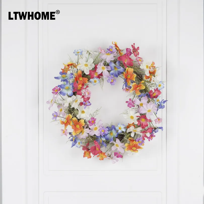 LTWHOME 22,5 дюймов ручной работы весенне-летний венок с разноцветными маленькими цветами для передней двери, стены, Mantelpiece, модель: WHCHL