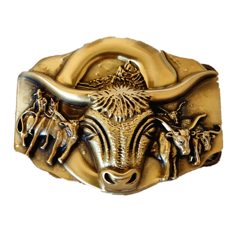 

Pure Copper Belt Buckle Bull Head Western Cowboy Shiny Vintage Antique