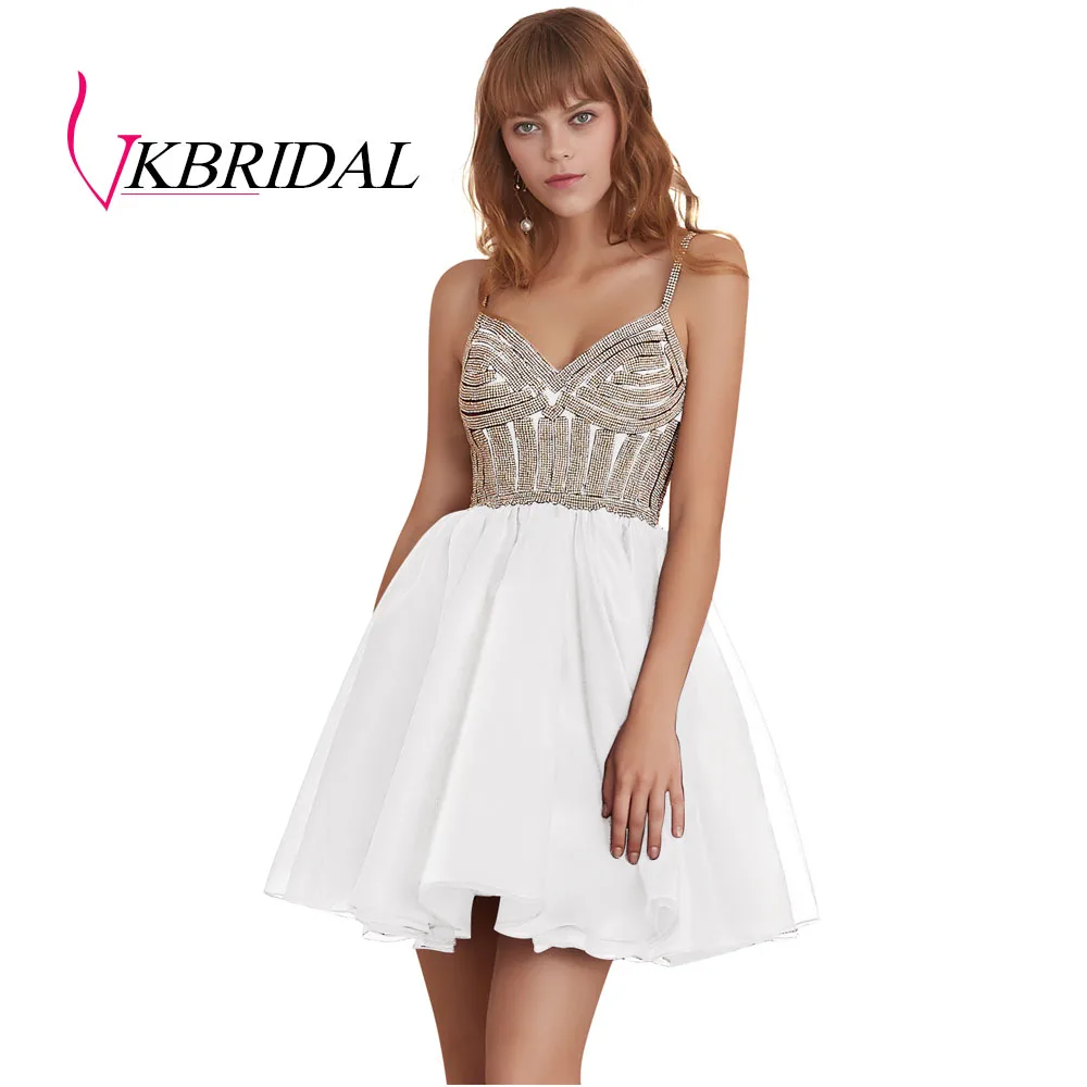 Белый VKBRIDAL сексуальные ремни короткие выпускные платья мода кристаллы верх из органзы и кружева платье для выпускного вечера для юниоров - Цвет: Белый