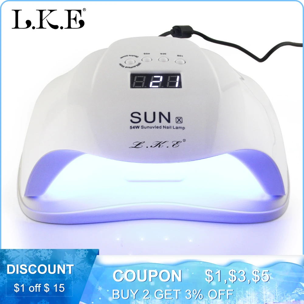 lke sun x 36w 54w lampara de unas uv lampara led secadora 36leds secador de unas para todo gel esmalte 10s 30s 60s con lampara de unas con sensor