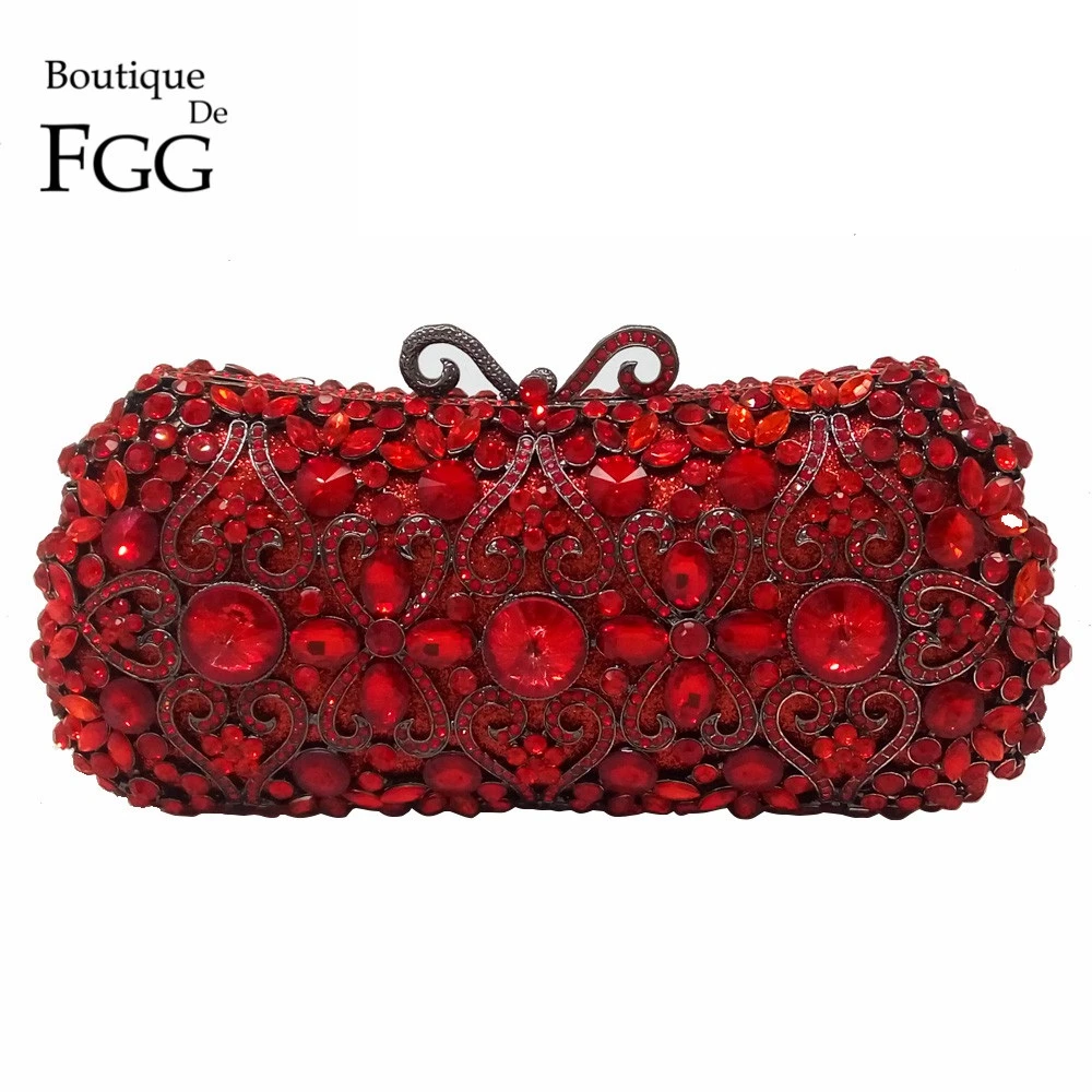 Boutique De FGG Black Crystal Evening Bags for Women Formal Party Box