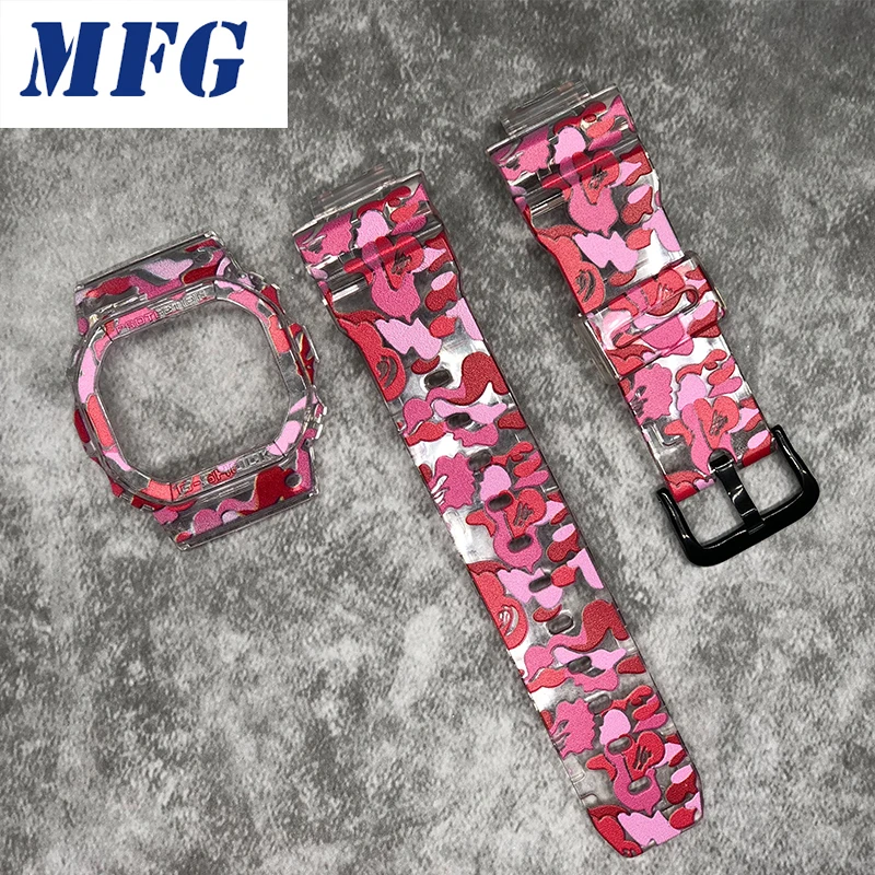 

Watch Bezel DW5600 5610 Series DW/GW5000 Watchband Strap Resin Camouflage Rose For Bezel Bracelet with Metal Clasp and Tools