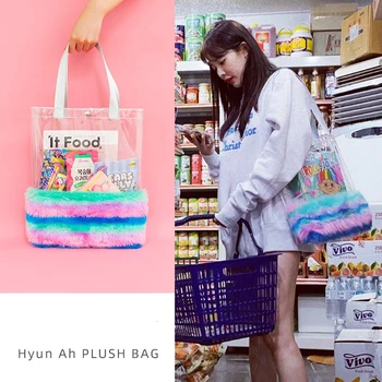 

Bentoy Women Fur Transparent PVC Shoulder bag Women Large Capacity Shopping Plush Shoulder Bag Jelly Waterproof Handbag