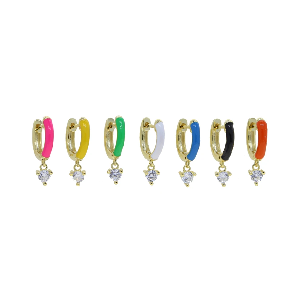 Candy Enamel Colorful Fashion Women Jewelry Neon Circle Prong Set White CZ Dangle Drop Earring Candy Enamel Colorful Fashion Women Jewelry Neon Circle Prong Set White CZ Dangle Drop Earring