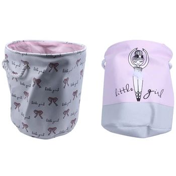

2 Pcs 35X40cm Pink Laundry Basket for Dirty Clothes Cotton Ballet Girl Bow Print Toys Organizer - A & B
