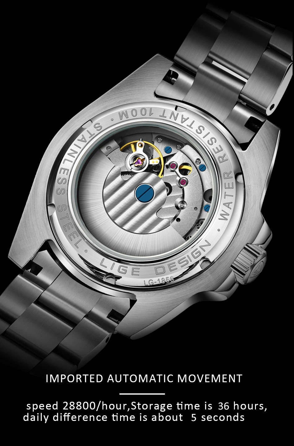 2023 ליגע שעון גברים אוטומטי מכאני Tourbillon שעון אופנה צבאי שעונים גברים נירוסטה 100ATM עמיד למים שעונים