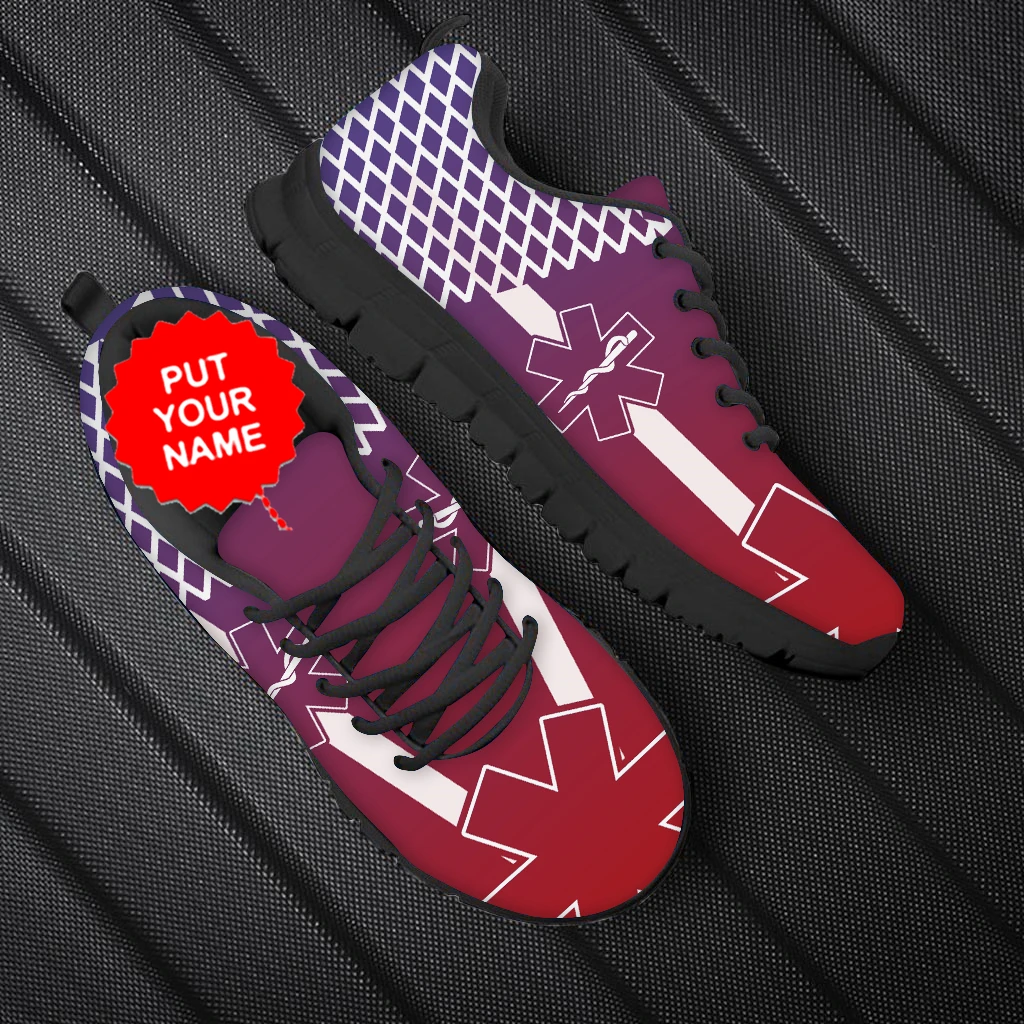 INSTANTARTS-zapatos de enfermería informales para hombre, calzado plano con cordones, estampado EMT EMS, con nombre/logotipo personalizado, de malla