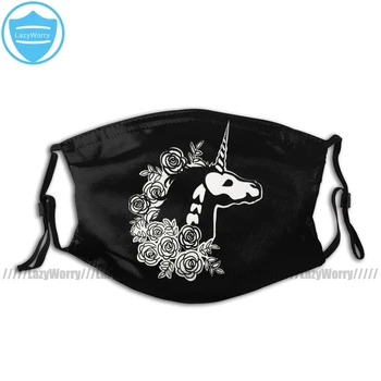 

Unicorn Mouth Face Mask Black Unicorn Skeleton And Roses Facial Mask Funny Kawai with 2 Filters for Adult