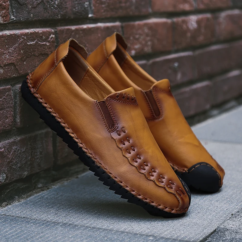 Soft Leather Men Loafers New Handmade Casual Shoes Men Moccasins for Men Split Leather Flat Shoes Big Size