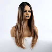 Крошечные LANA Длинные прямые парики Черный Коричневый Золотой Блондин Омбре синтетические парики для женщин Косплей волосы средняя часть термостойкие