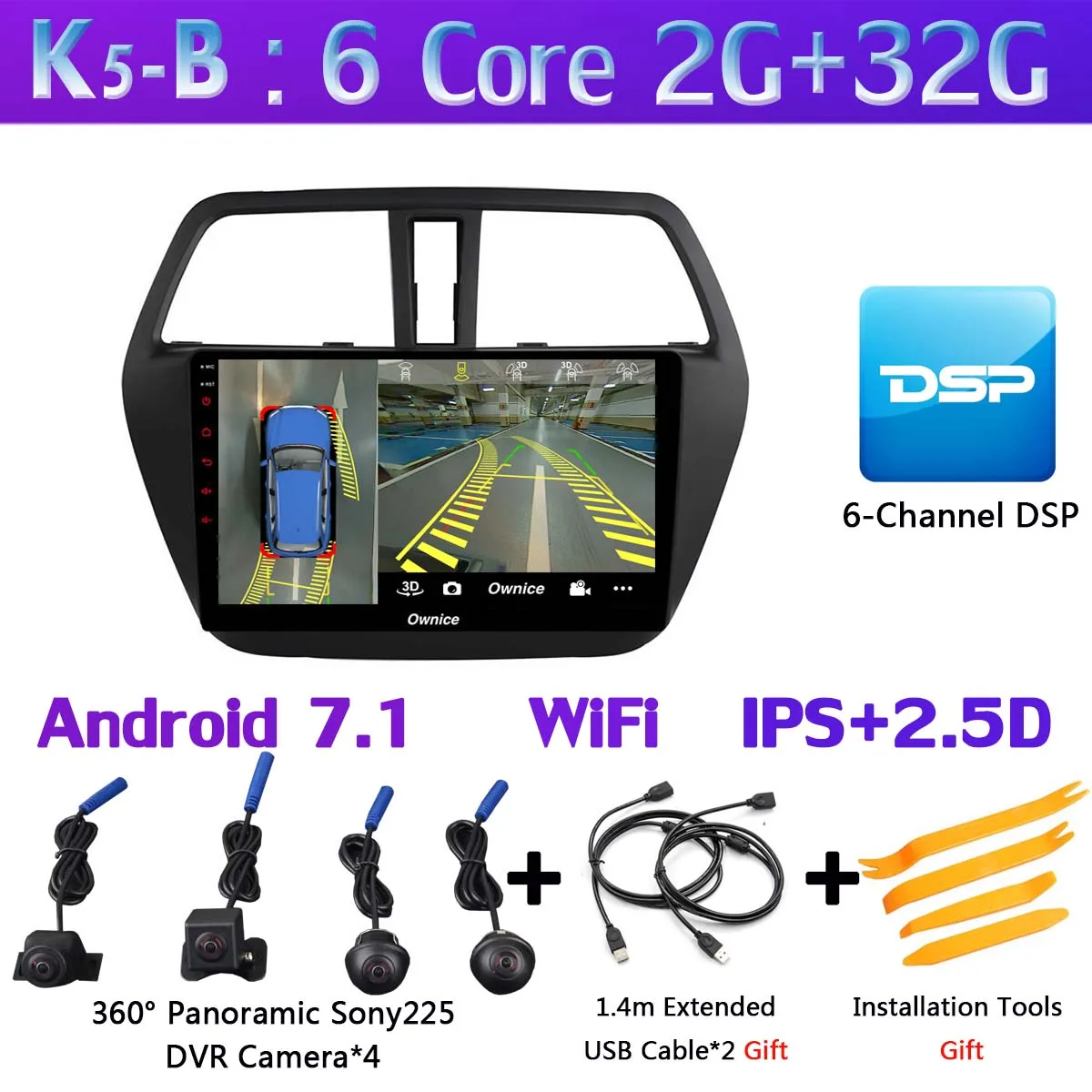 360 ° камера Android 9,0 4G+ 64G gps радио CarPlay DSP автомобильный мультимедийный плеер для Suzuki SX4 S-Cross 2013 - Цвет: K5-B