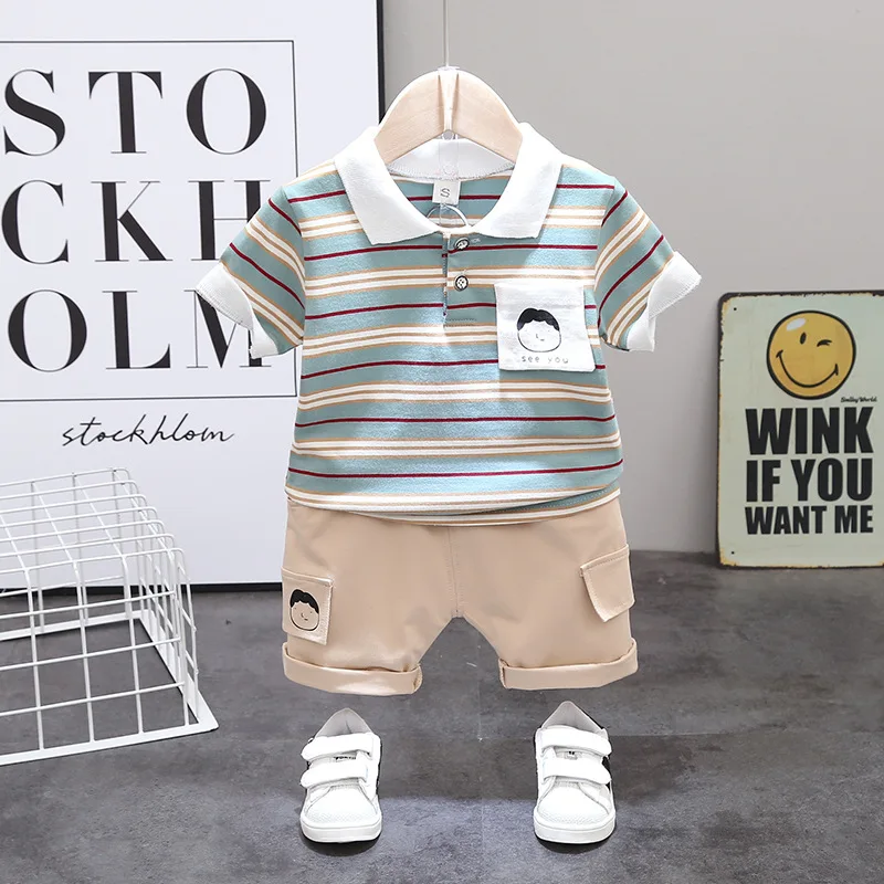 

2022 Summer Baby Boy Clothes Set Korean Plaid Casual EA Cotton Short Sleeve Shirt + Shorts 2 Picec Children Suits Kids Outfit