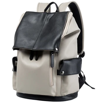 

Laptop Backpack Men'S Pu Leather Backpack Casual Youth Large Capacity Travel Bag