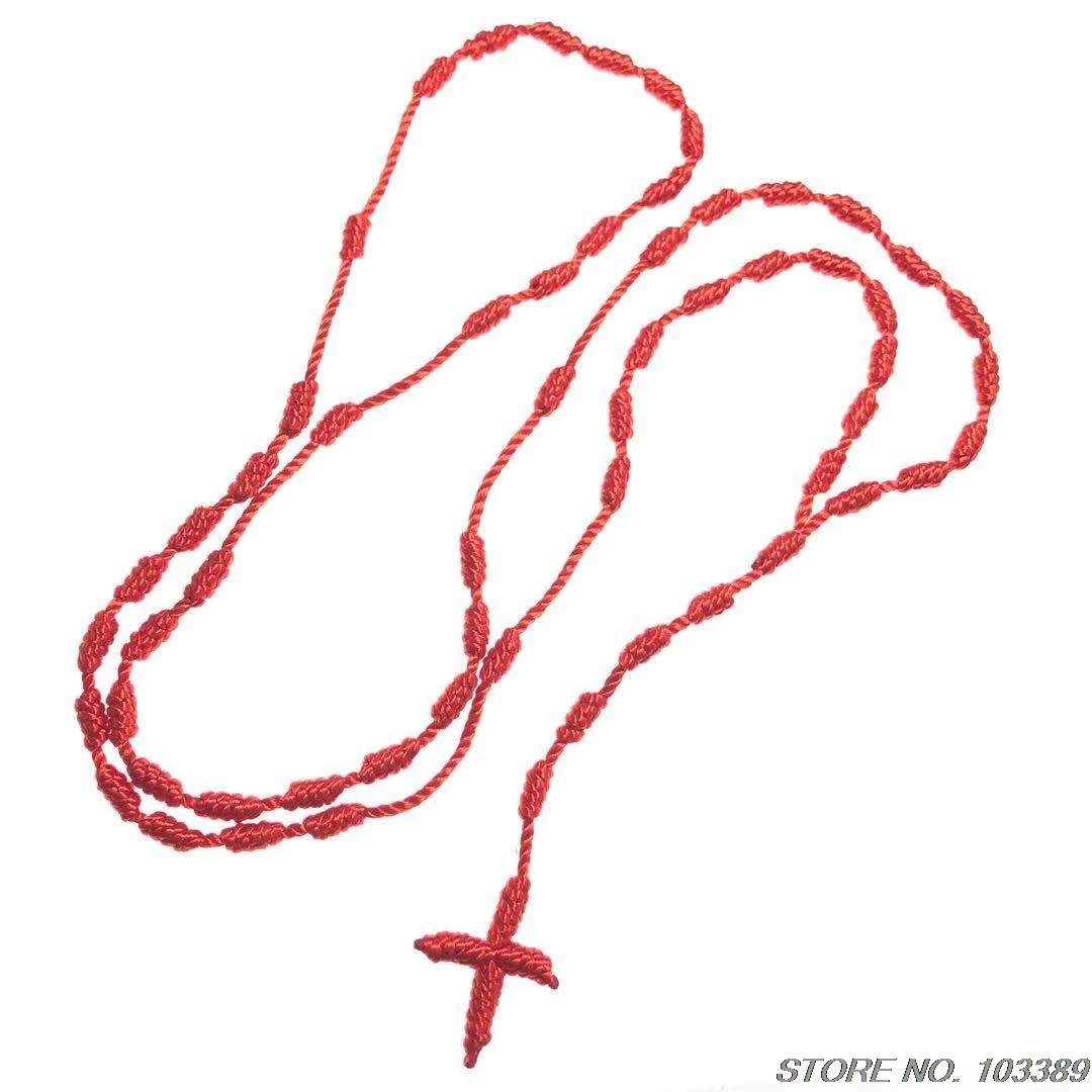 Красные четки на веревке ожерелье, религиозный католический шнур четки ожерелье, узел четки, вязаные четки