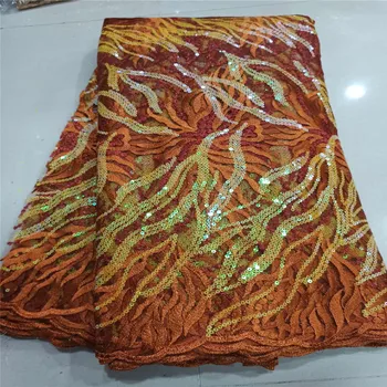 

Elastic African orange Sequins Net Lace Fabrics NIgerian Sequined Embroidered Strech Mesh green Sequins Tulle Lace Wedding Net