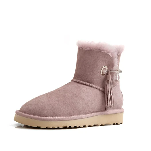 Botas de nieve australianas para mujer, zapatos planos informales con flecos  de piel de oveja y punta redonda, tobilleros de piel auténtica, talla  grande, 10|Botas de nieve| - AliExpress