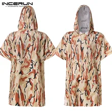 Мужские халаты, быстросохнущие, камуфляжный принт, с капюшоном, короткий рукав, карманы, Мужская домашняя одежда, халаты, пляжные, дышащие, женские халаты, INCERUN