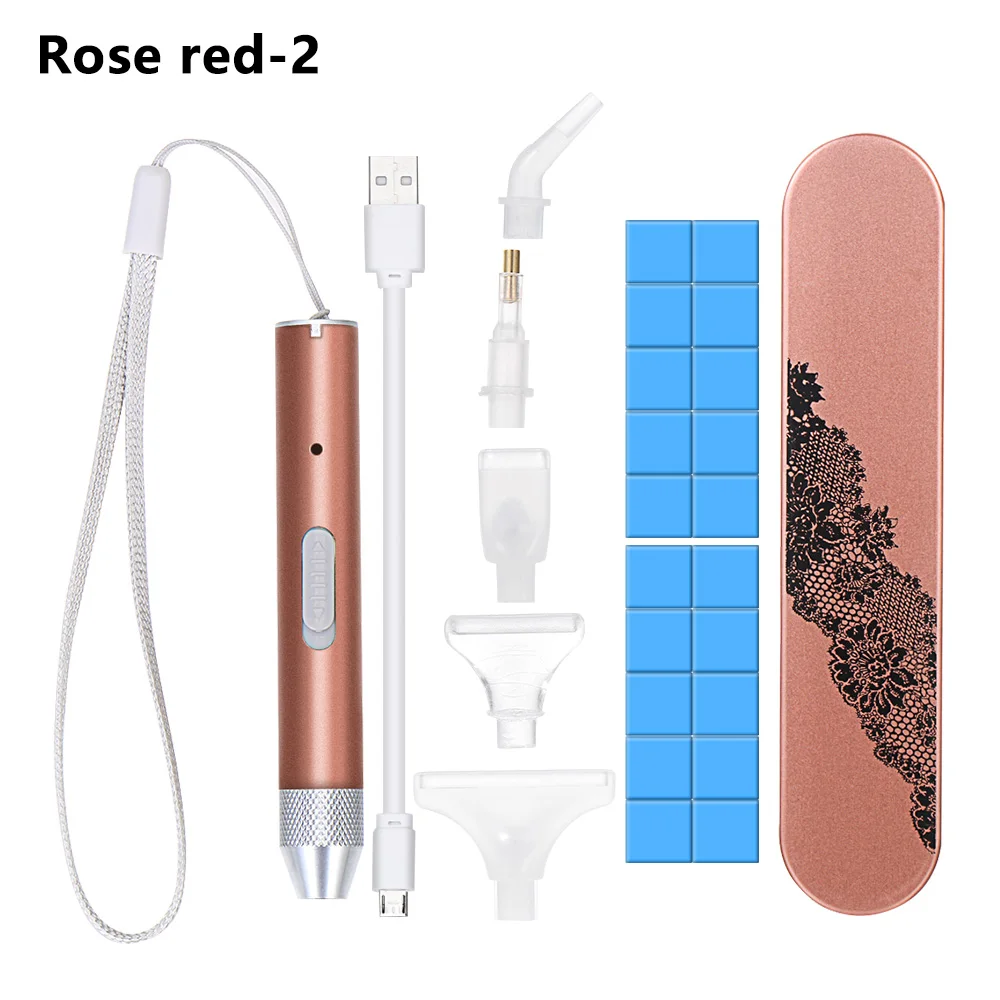 USB Rechargeable 5D Diamond Painting Lighting Point Drill Pen Set Square/Round Drill DIY Diamond Painting Tool With 5 Styles Hat 